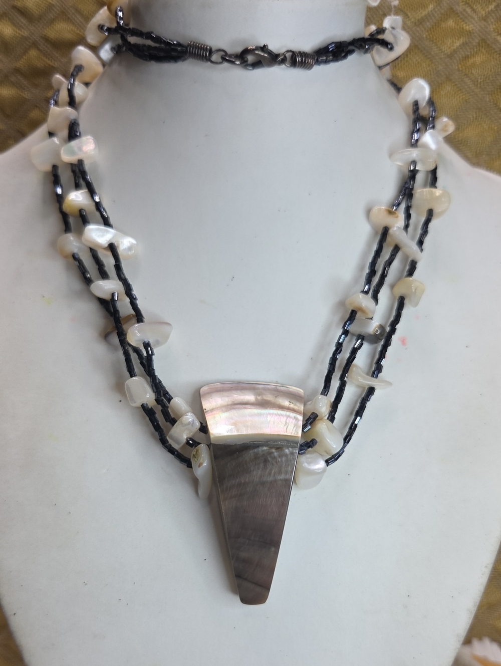 Handcrafted Black and White Shell Necklace Abalone Pendant